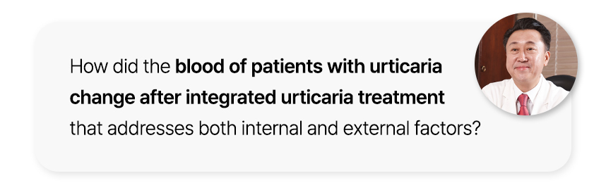 How did the blood of patients with urticaria change after integrated urticaria treatment that addresses both internal and external factors?