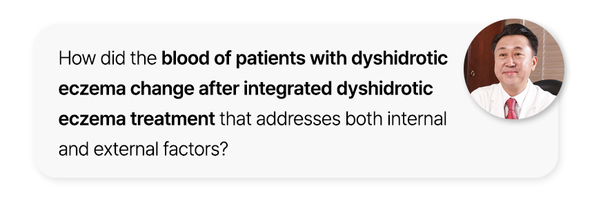How did the blood of patients with dyshidrotic eczema change after integrated adyshidrotic eczema treatment that addresses both internal and external factors?