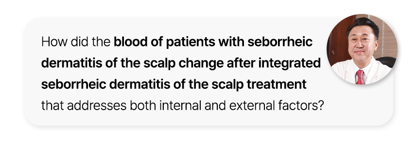 How did the blood of patients with seborrheic dermatitis of the scalp change after integrated seborrheic dermatitis treatment that addresses both internal and external factors?