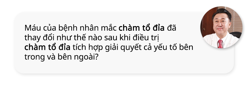 Máu của bệnh nhân mắc Chàm tổ đỉa đã thay đổi như thế nào sau khi điều trị Chàm tổ đỉa tích hợp giải quyết cả yếu tố bên trong và bên ngoài?